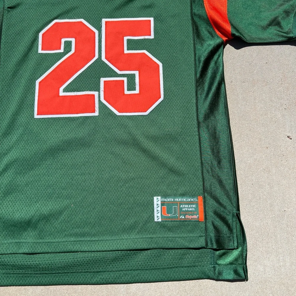 Mens vintage 90s Majestic NCAA Miami Hurricanes green and orange jersey stitched - Picture 3 of 4